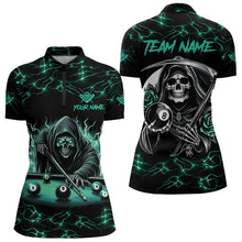 Load image into Gallery viewer, Turquoise Funny Grim Reaper Roses 8 Ball Pool Women Billiard Shirts Custom Thunder Billiard Jersey TDM3630