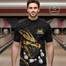Load image into Gallery viewer, Black And Gold Custom Dragon Bowling Shirt For Men, Bowling Team Jersey Polo &amp; Quarter Zip TDM6165