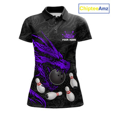 Load image into Gallery viewer, Black And Purple Custom Dragon Bowling Shirt For Women, Bowling Team Jersey Polo &amp; Quarter Zip TDM6167