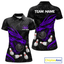 Load image into Gallery viewer, Black And Purple Custom Dragon Bowling Shirt For Women, Bowling Team Jersey Polo &amp; Quarter Zip TDM6167