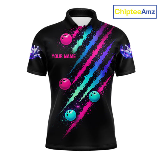 Custom Neon Bowling Shirt For Men, Funny Strike Bowling Team Jersey Polo & Quarter Zip Shirts TDM6169