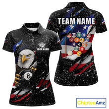 Load image into Gallery viewer, Black Grunge US Flag Eagle Billiard Shirt For Women Custom 8 Ball Pool Team Jersey Polo &amp; 1/4 Zip TDM6404