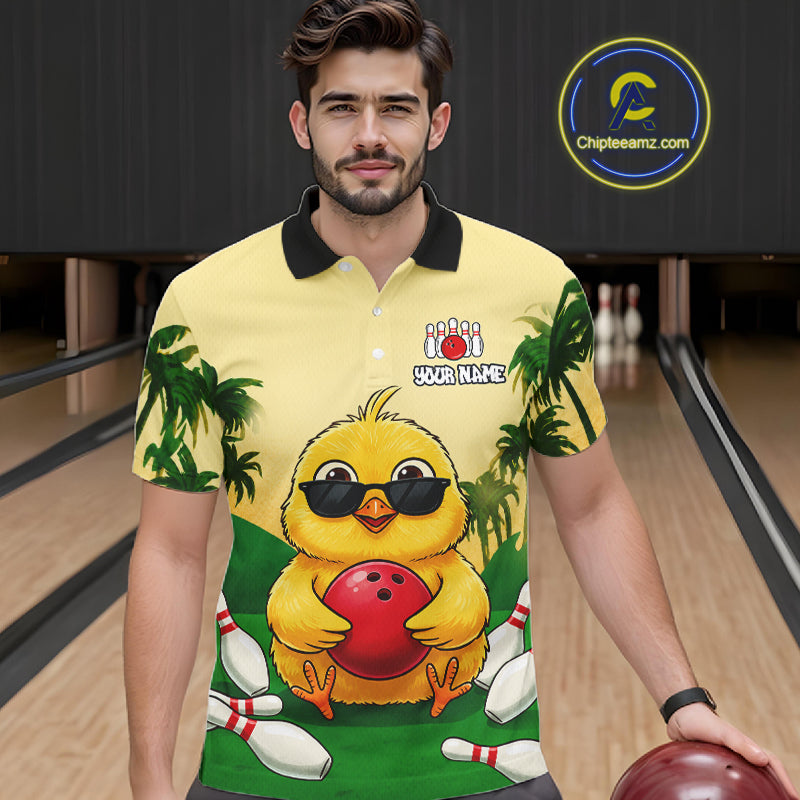 Custom Cute Chicken Summer Bowling Shirts For Men, Funny Bowling Team Jersey Polo & 1/4 Zip TDM6591
