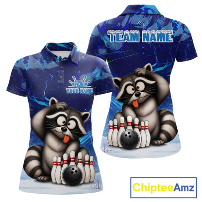 Personalized Blue Funny Raccoon Bowling Shirt For Women Custom Bowling Team Jersey Polo & 1/4 Zip TDM6594