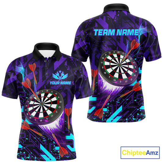 Custom Glowing Purple Blue Abstract Darts Polo Shirt Designed for Personalized League Team Jerseys with Premium Athletic Performance and Modern Graphic Style