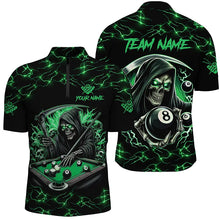 Load image into Gallery viewer, Green Funny Grim Reaper 8 Ball Pool Men Billiard Shirts Custom Name Lightning Billiard Jerseys TDM2827