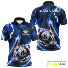 Load image into Gallery viewer, Blue 8 Ball Thunder Lightning Billiard Shirt For Men Custom Pool Team Jersey Polo &amp; Quarter Zip TDM6170