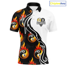 Load image into Gallery viewer, Custom Flame 8 Ball 9 Ball Billiard Shirt For Men, Billiard Pool Team Jersey Polo &amp; 1/4 Zip Shirt TDM6175