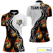 Load image into Gallery viewer, Custom Flame 8 Ball 9 Ball Billiard Shirt For Women, Billiard Pool Team Jersey Polo &amp; 1/4 Zip Shirt TDM6175