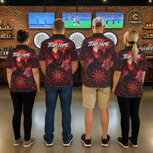 Load image into Gallery viewer, Black And Red Dartboard Roses And Dragon Darts Polo &amp; 1/4 Zip Custom Women's Darts Team Jersey TDM5802