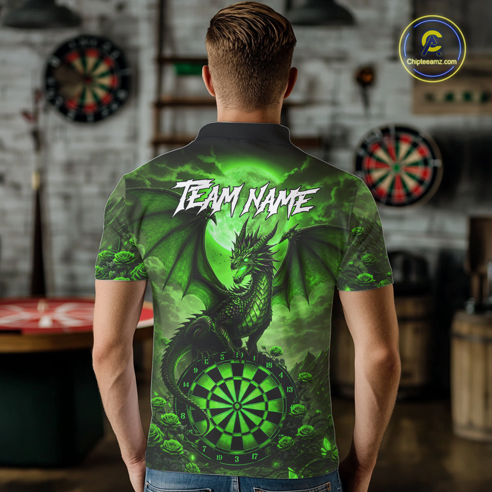 Black And Green Dartboard Roses And Dragon Darts Polo & 1/4 Zip Custom Men's Darts Team Jersey TDM5804