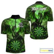 Load image into Gallery viewer, Black And Green Dartboard Roses And Dragon Darts Polo &amp; 1/4 Zip Custom Men's Darts Team Jersey TDM5804