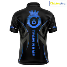 Load image into Gallery viewer, Custom Blue 8 Ball Pool Crown Billiard Shirts For Men, Billiard Team Jersey Polo &amp; 1/4 Zip |Black TDM6192