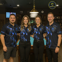 Load image into Gallery viewer, Custom Blue 8 Ball Pool Crown Billiard Shirts For Men, Billiard Team Jersey Polo &amp; 1/4 Zip |Black TDM6192