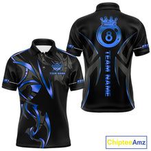 Load image into Gallery viewer, Custom Blue 8 Ball Pool Crown Billiard Shirts For Men, Billiard Team Jersey Polo &amp; 1/4 Zip |Black TDM6192
