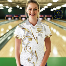 Load image into Gallery viewer, Custom Gold Bowling Ball Crown Bowling Shirt For Women, Bowling Team Jersey Polo &amp; 1/4 Zip |White TDM6197