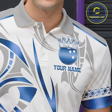 Load image into Gallery viewer, Custom Blue Bowling Ball Crown Bowling Shirt For Men, Bowling Team Jersey Polo &amp; 1/4 Zip |White TDM6198