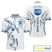 Load image into Gallery viewer, Custom Blue Bowling Ball Crown Bowling Shirt For Men, Bowling Team Jersey Polo &amp; 1/4 Zip |White TDM6198