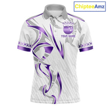 Load image into Gallery viewer, Custom Purple Bowling Ball Crown Bowling Shirt For Men, Bowling Team Jersey Polo &amp; 1/4 Zip |White TDM6199