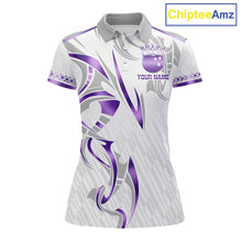 Load image into Gallery viewer, Custom Purple Bowling Ball Crown Bowling Shirt For Women, Bowling Team Jersey Polo &amp; 1/4 Zip |White TDM6199