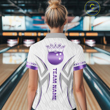 Load image into Gallery viewer, Custom Purple Bowling Ball Crown Bowling Shirt For Women, Bowling Team Jersey Polo &amp; 1/4 Zip |White TDM6199