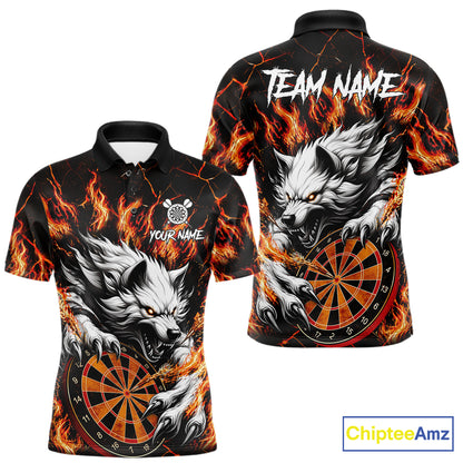 Custom Orange Dartboard Wolf Darts Shirt For Men, Fire Darts Team Jersey Polo & Quarter Zip TDM6433