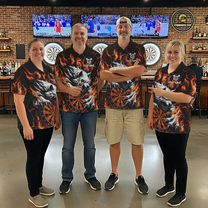 Custom Orange Dartboard Wolf Darts Shirt For Men, Fire Darts Team Jersey Polo & Quarter Zip TDM6433