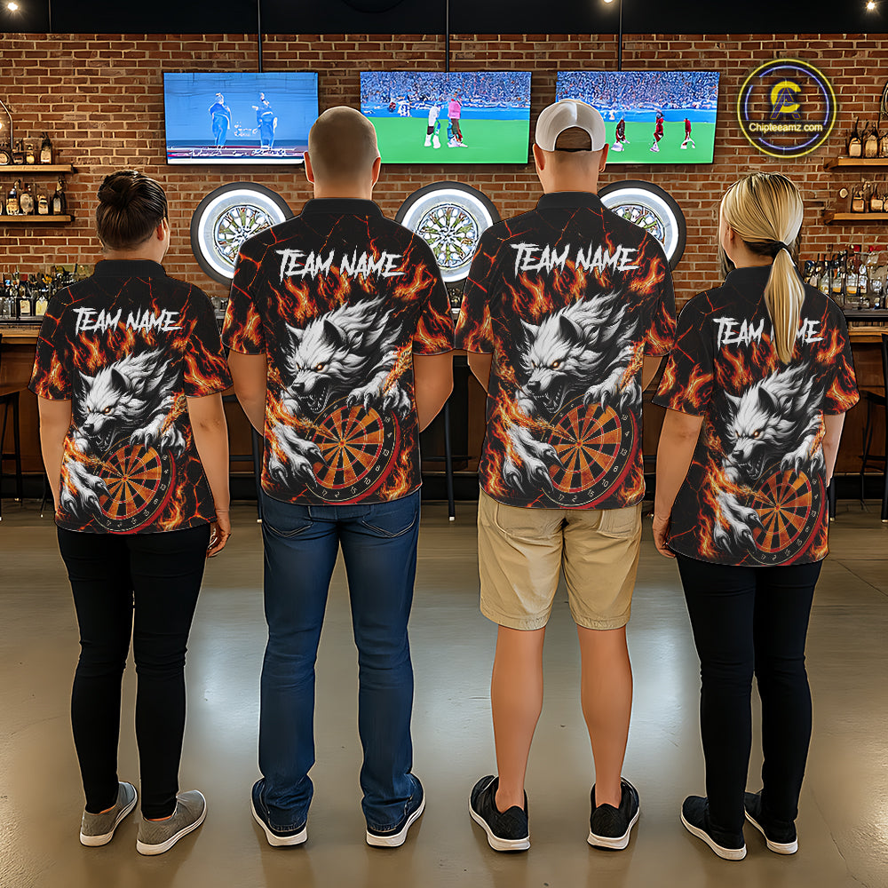 Custom Orange Dartboard Wolf Darts Shirt For Men, Fire Darts Team Jersey Polo & Quarter Zip TDM6433