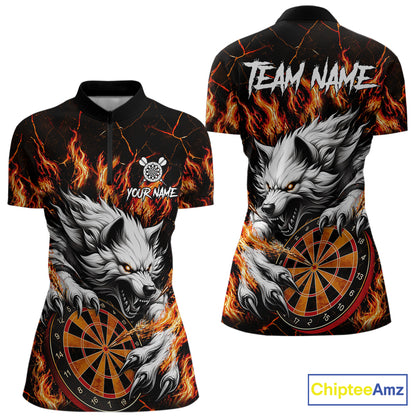 Custom Orange Dartboard Wolf Darts Shirt For Women, Fire Darts Team Jersey Polo & Quarter Zip TDM6433