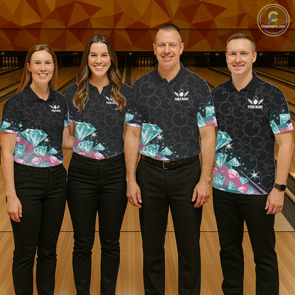 Funny Pink And Turquoise Diamonds Bowling Shirt For Men, Custom Bowling Team Jersey Polo & 1/4 Zip TDM6627