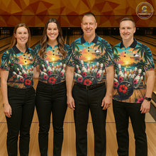 Load image into Gallery viewer, Personalized Hibiscus Summer Bowling Jersey, Ocean Scene Bowling Shirts Polo &amp; Quarter Zip For Men TDM6635