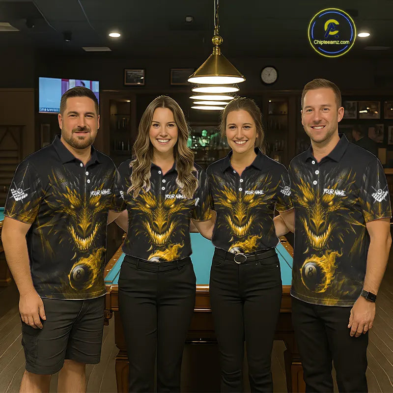 Personalized Dragon 8 Ball Fire Flame 3D Billiard Shirt For Women, Billiard League Team Jersey|Yellow TDM5595