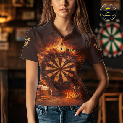 Personalized Fire Flaming Dartboard Beer Darts Polo & 1/4 Zip For Women Custom Darts Team Jersey TDM5827