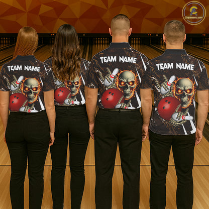 Personalized Skull Bowling Jersey For Women Custom Bowling Team Shirt Polo & Quarter Zip | Orange TDM6205