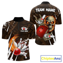 Load image into Gallery viewer, Personalized Skull Bowling Jersey For Men Custom Bowling Team Shirt Polo &amp; Quarter Zip | Orange TDM6205