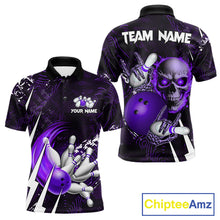 Load image into Gallery viewer, Personalized Skull Bowling Jersey For Men Custom Bowling Team Shirt Polo &amp; Quarter Zip | Purple TDM6207