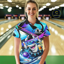 Load image into Gallery viewer, Blue Funny Shark Graffiti Bowling Shirts For Women, Best Bowling Team Jersey Polo &amp; Quarter Zip TDM6209