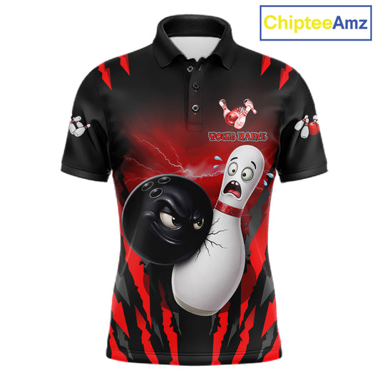 Funny Bowling Ball Custom Black And Red Bowling Shirt For Men, Bowling Team Jersey Polo & 1/4 Zip TDM6210