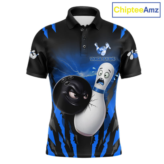 Funny Bowling Ball Custom Black And Blue Bowling Shirt For Men, Bowling Team Jersey Polo & 1/4 Zip TDM6211