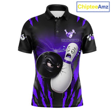Load image into Gallery viewer, Funny Bowling Ball Custom Black And Purple Men’s Bowling Shirt, Bowling Team Jersey Polo &amp; 1/4 Zip TDM6212