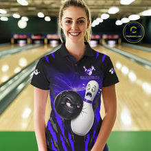 Load image into Gallery viewer, Funny Bowling Ball Custom Black And Purple Women's Bowling Shirt, Bowling Team Jersey Polo &amp; 1/4 Zip TDM6212