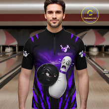 Load image into Gallery viewer, Funny Bowling Ball Custom Black And Purple Men’s Bowling Shirt, Bowling Team Jersey Polo &amp; 1/4 Zip TDM6212