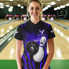 Load image into Gallery viewer, Funny Bowling Ball Custom Black And Purple Women's Bowling Shirt, Bowling Team Jersey Polo &amp; 1/4 Zip TDM6212