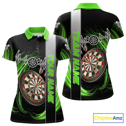 Personalized Green Swirl Heartbeat Darts Shirt For Women Custom Darts Jersey Team Polo & 1/4 Zip TDM6214