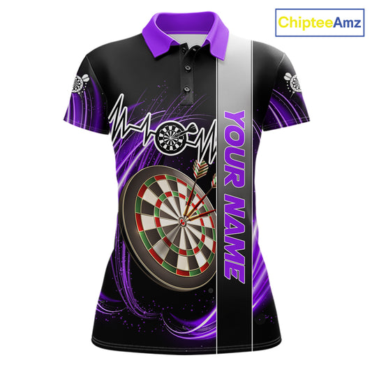 Personalized Purple Swirl Heartbeat Darts Shirt For Women Custom Darts Jersey Team Polo & 1/4 Zip TDM6215