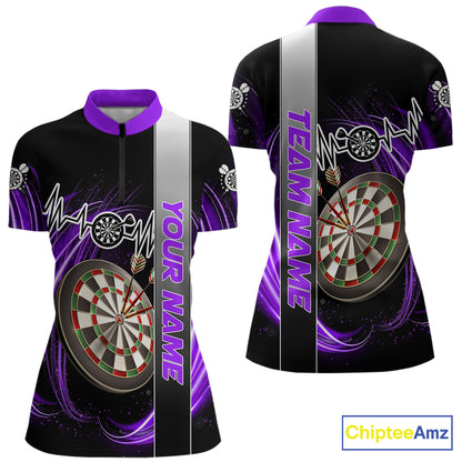 Personalized Purple Swirl Heartbeat Darts Shirt For Women Custom Darts Jersey Team Polo & 1/4 Zip TDM6215
