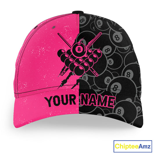 Personalized Grunge Pink Black 8 Ball Billiard Hat Custom Billiard Baseball Caps For Pool Player TDM6434