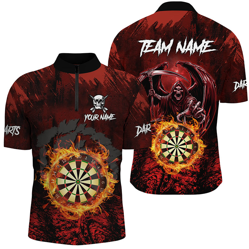 Personalized Red 3D Dart Board Fire Men Dart Shirts, Grim Reaper Dart Jerseys Dart Outfit TDM2871