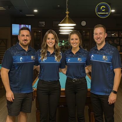 Blue Funny Cat 8 Ball & 9 Ball Billiard Shirt For Men Custom Pool Team Jersey Polo & 1/4 Zip TDM6445