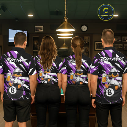 Custom Purple Funny Duck 8 Ball Pool Billiard Shirt For Men, Billiard Team Jersey Polo & 1/4 Zip TDM6449